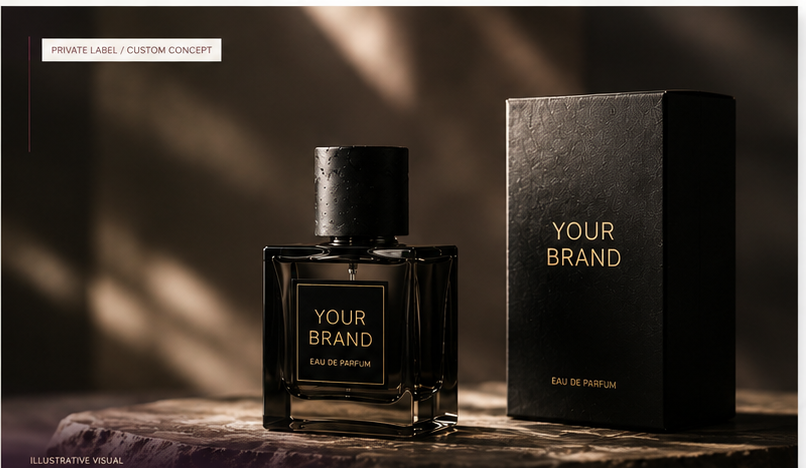 Premium private-label fragrance bottle and packaging visual reference